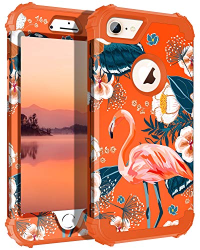 Product Cover Casetego Compatible iPhone 8 Case,iPhone 7 Case,Floral Three Layer Heavy Duty Hybrid Sturdy Armor Shockproof Protective Cover Case for Apple iPhone 8/7,Flamingo