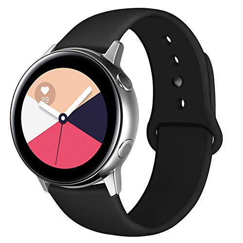 Product Cover OenFoto Band Compatible SAMS ung Ga laxy Watch 42mm/ Galaxy Watch Active/Gear Sport, 20mm Soft Silicone Replacement Wristband for SAMS ung Ga laxy Smartwatch, Women Men, Large Black with Black Button