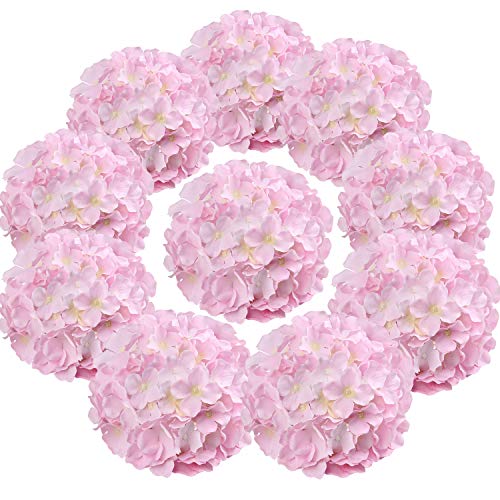Product Cover Flojery Silk Hydrangea Heads Artificial Flowers Heads with Stems for Home Wedding Decor,Pack of 10 (Pink)