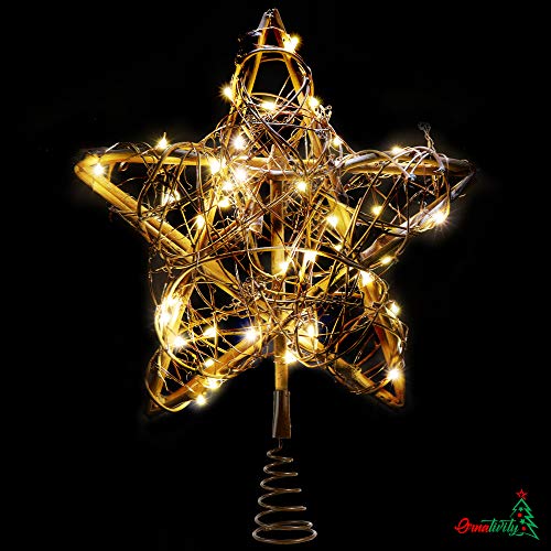 Product Cover Ornativity Rattan Star Tree Topper - Christmas Rustic LED Light Up Tree Topper Decoration