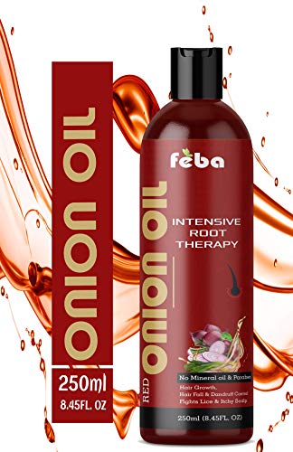 Product Cover Feba Red Onion Oil For Hair Growth, Men and Women Natural Ingredients No Mineral & Paraben Intensive Hair Root Therapy (250 ml)