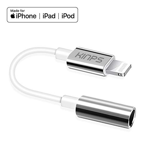 Product Cover KINPS Apple MFI Certified Lightning to 3.5 mm Headphone Jack Adapter Compatible with iPhone 11 Pro Max/11 Pro/11/XS Max/XS/XR/X/8 Plus/8/7 Plus/7 (White)
