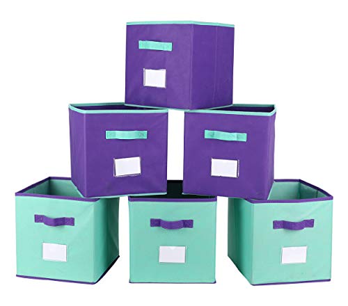 Product Cover TQVAI Mix Color Foldable Storage Cubes 6 with Label Holder Colorful Kid Toy Basket Bins - 6 Pack - Mix Purple & Mint Green