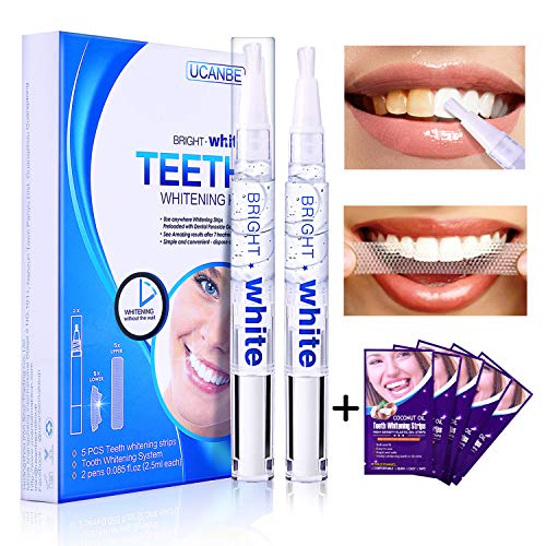 Product Cover UCANBE Teeth Whitening Pen Kit - Teeth Whitening Gel Pen(2 Pack) and Teeth Whitestrips(5 Pack) - 35% Safe Carbamide Peroxide,Easy to Use,7 Days Effective, Friendly for Sensitive Teeth