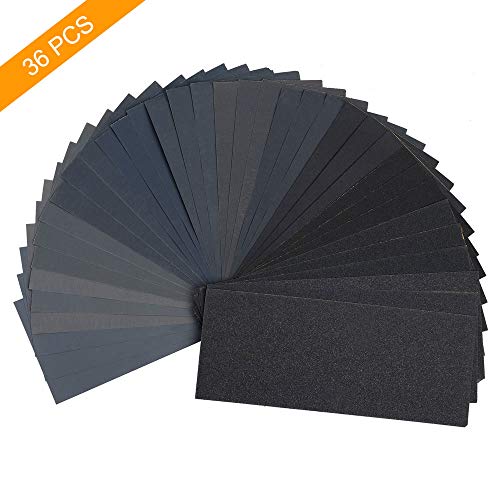 Product Cover 36Pcs Wet and Dry Dual-use Sandpaper, 120 To 3000 Assorted Grit Sandpaper for Wood Furniture Finishing, Metal Sanding and Automotive Polishing, 9х3.6 Inch