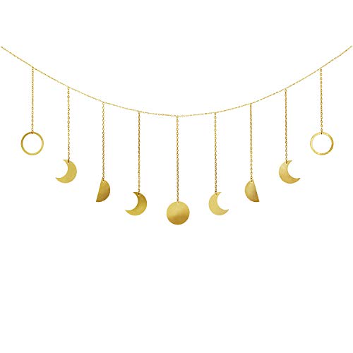 Product Cover Mkono Moon Phase Garland with Chains Boho Gold Shining Phase Wall Hanging Holiday Ornaments Moon Hang Art Room Headboard Decor for Bedroom Living Room Apartment Dorm Nursery Room Home Office, Gold