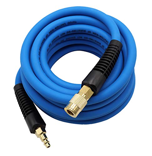Product Cover YOTOO Hybrid Air Hose 3/8-Inch by 25-Feet 300 PSI Heavy Duty, Lightweight, Kink Resistant, All-Weather Flexibility with 1/4-Inch Brass Male Fittings, Bend Restrictors, Blue