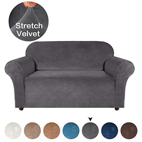Product Cover Turquoize Velvet Sofa Cover Stretch Sofa Slipcover Stylish Couch Cover 1-Piece Furniture Protector Washable Spandex Loveseat Slipcover & Couch Slipcover for Dogs (Loveseat, Gray)