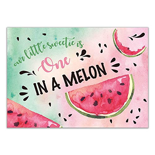 Product Cover Allenjoy Watermelon Theme One in a Melon Backdrop 7X5ft Kids Happy 1st First Birthday Party Banner Watercolor Summer Fruit Photography Background for Girls Pictures Cake Table Decor Photo Booth Props