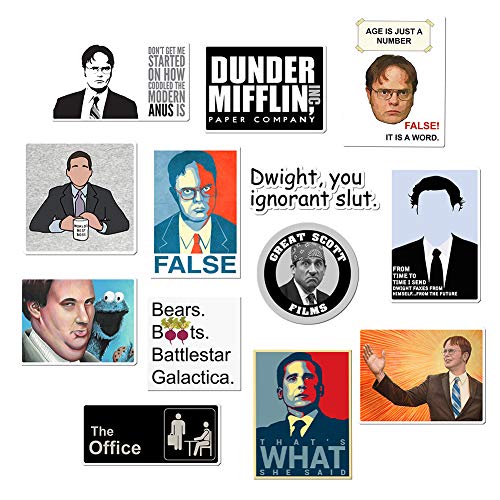 Product Cover The Office Stickers, G-Party 13 PCS Office Decal Waterproof Vinyl Stickers Pack with Michael, Dwight, Jim for Laptop, Notebook, Bottles, MacBook