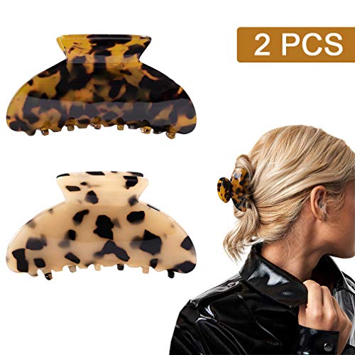 Product Cover 2PCS Hair Claw Banana Clips tortoise Barrettes Celluloid French Design Barrettes celluloid Leopard print Large Fashion Accessories for Women Girls