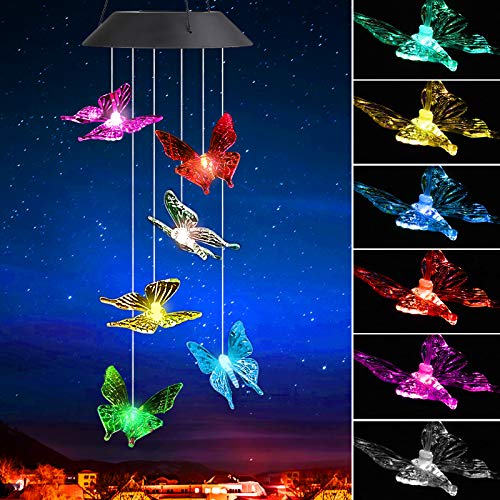 Product Cover Sunjoyco Butterfly Solar Wind Chimes, Color-Changing Outdoor Waterproof LED Wind Chime Solar Powered Colorful Light for Home/Party/Yard/Garden Decoration