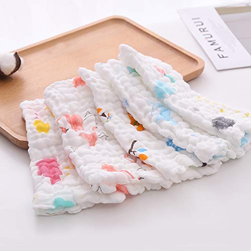Product Cover Enteer Baby Muslin Washcloths(12x12 Inches,5 Colors), 100% Natural Cotton Baby Wipes, Newborn Baby as Shower Gift Face Towel and Muslin Washcloth for Sensitive Skin (5printing)