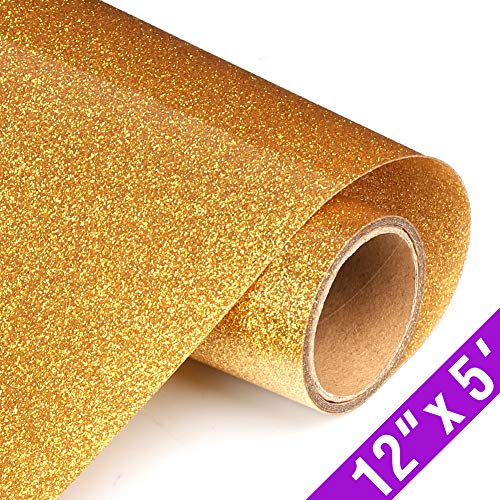 Product Cover Glitter Heat Transfer Vinyl HTV Rolls 12inx5ft, Iron on HTV Vinyl Compatible with Silhouette Cameo & Cricut by TransWonder(Golden Yellow)