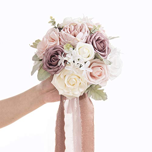 Product Cover Ling's moment 9 Inch Bride Bouquet Dusty Rose Vintage Wedding Bouquet for Bridal Vintage Artificial Flowers Tossing Bouquet Rustic Wedding