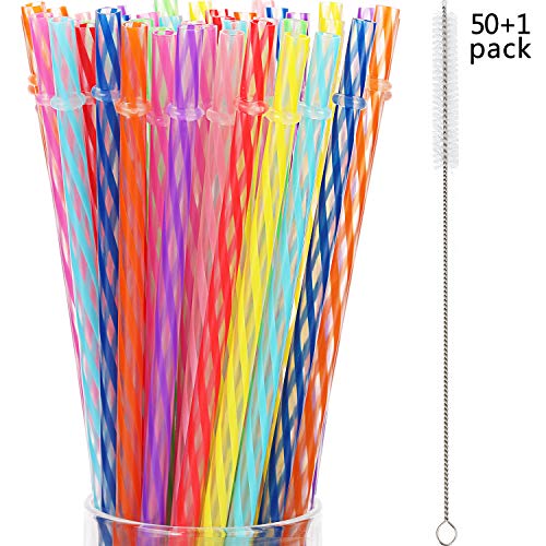 Product Cover Jovitec  50 Pieces Reusable Drinking Straw Thick Plastic Straws with Cleaning Brush Straw Cleaner (11 Inch, Multi Color 2)