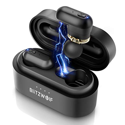 Product Cover Wireless Earbuds, BlitzWolf Dual Dynamic Drivers Bluetooth Earphones Bluetooth 5.0 True Wireless Earbuds Instant Pairing 3D Stereo Sweatproof with Built-in Mic & Charging Case(Black)