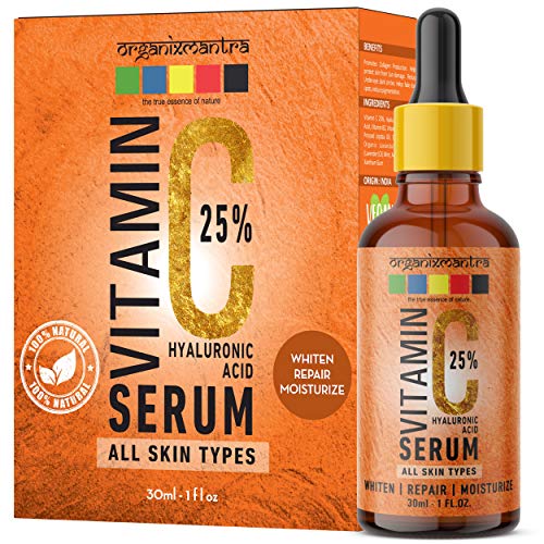 Product Cover Organix Mantra Vitamin C 25% Serum for face with Hyaluronic Acid, Ferulic Acid, Vitamin E, B3, Jojoba Oil, Aloe Vera and Grapefruit Extract, 30ml