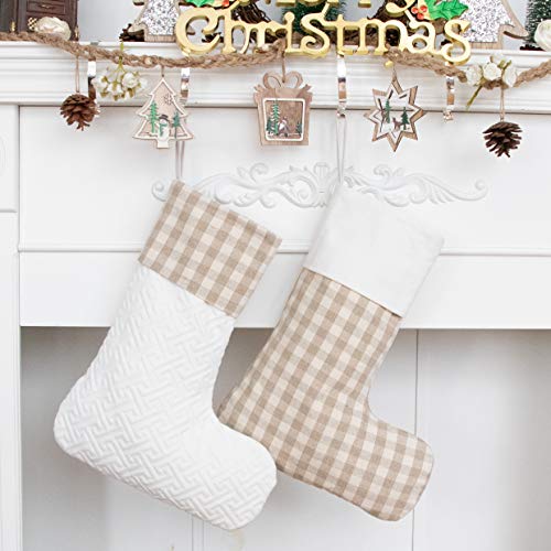 Product Cover LUBOTS Set of 2 Christmas Stocking(20inch) Plaid/Rustic/Farmhouse/Country Fireplace Hanging Handmade Xmas Stockings Decorations for Family Holiday Season Decor Fresh Human1#+2#