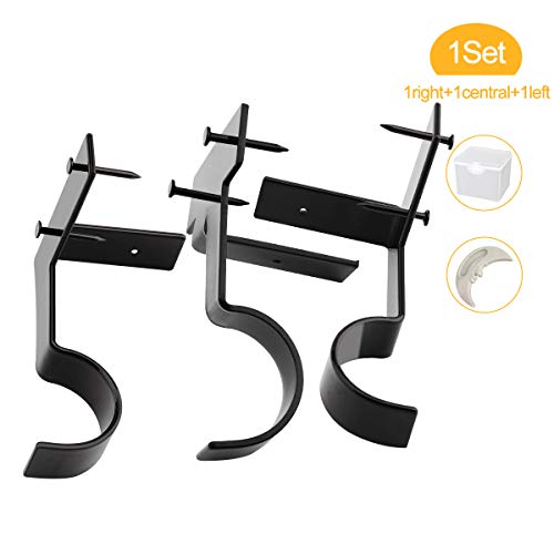 Product Cover Lnlofen Single Curtain Rod Brackets, 1Set(3Pcs), Curtain Rod Holders Set, Tap Right Into Window Frame Curtain Rod Hang Curtain Brackets for Window Bedroom Home Decoration (Black)