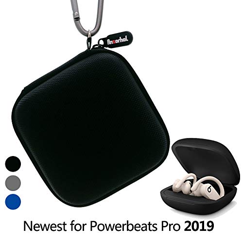 Product Cover Portable Carrying case for Powerbeats Pro 2019, Full Body Protection case with Anti-Lost & Shockproof, Carabiner with Wrist Strap,The Newest Design for Powerbeats Pro 2019 (Black) [No Headphones]