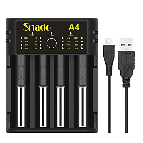 Product Cover Intelligent Charger, Snado Universal Smart Charger for Rechargeable Batteries Ni-MH Ni-Cd AA AAA C Li-ion LiFePO4 IMR 18650 26650 14500 16340 18500 10440 18350 17670 RCR123a (4 Slots)