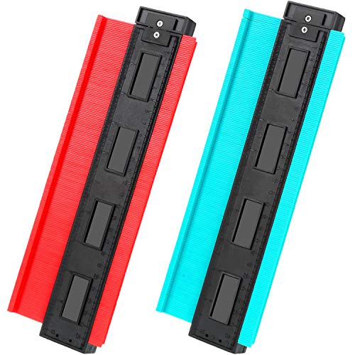 Product Cover 2 Pieces Contour Gauge Duplicator 5 Inch Plastic Profile Copy Gauge Ruled Contour Duplication Tiling Laminate Measure Tool (10 x 10 Inches, Green and Red)