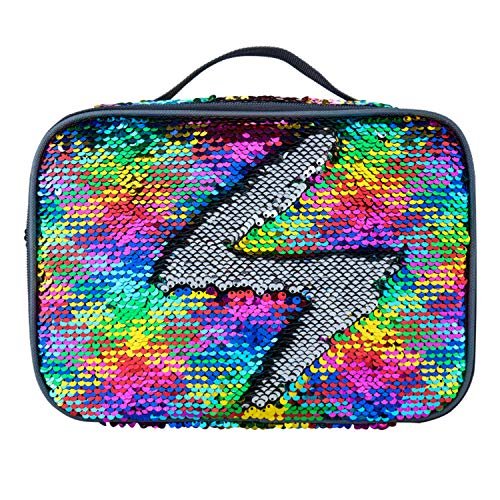 Product Cover Manicer Sequin Lunch Box, Insulated Mermaid Lunch Bag Flip Color Change Reversible Fashion Lunch Tote, Ideal for Girls, Women and Kids - Rainbow + Silver