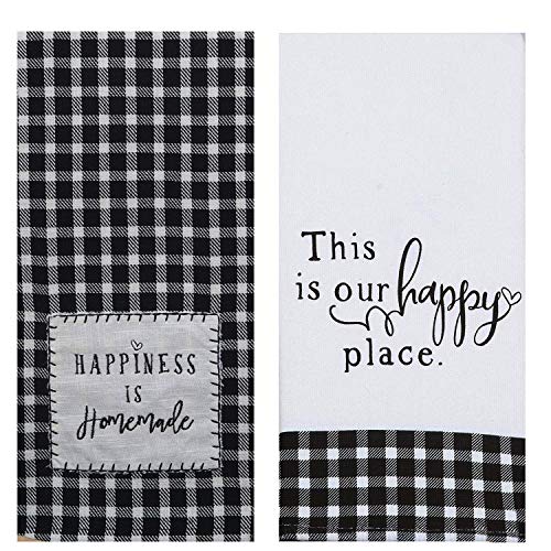 Product Cover 18th Street Gifts Farmhouse Kitchen Towels, Set of 2 Black and White Buffalo Plaid Tea Towels