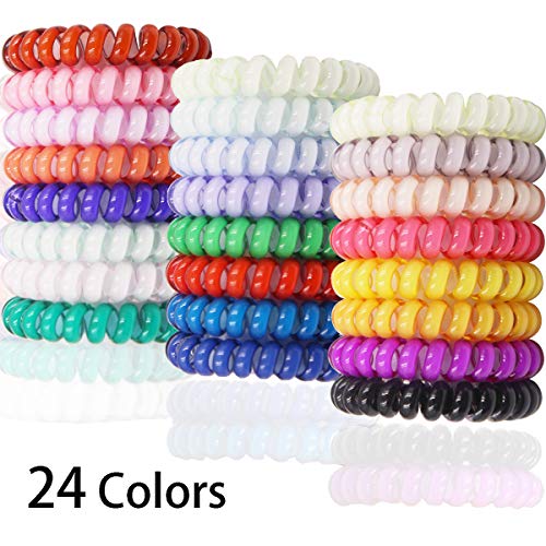Product Cover DeD 24 Pcs Spiral Hair Ties No Crease, Coil Hair Ties Phone Cord Hair Ties Candy Colors Spiral Telephone Hair Ties Colorful Hair Accessories for Women Girl