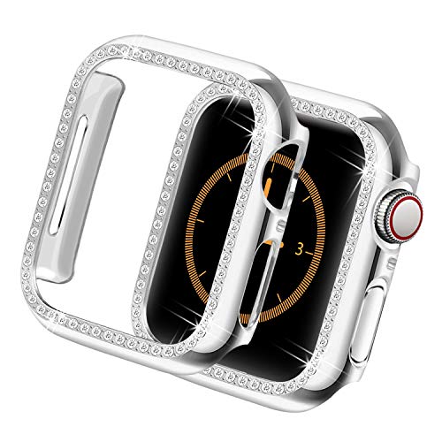 Product Cover Yolovie for Apple Watch Case 44mm, Series 5 Series 4 iWatch Face Cover with Bling Crystal Diamonds Shiny Rhinestone Bumper, Electroplated PC Hard Protective Frame for Women Girl (Silver-Diamond, 44mm)