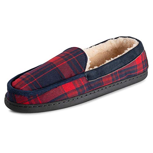 Product Cover Polar Womens Memory Foam Duel Size Comfort Faux Fur Moccasin Loafer Rubber Sole Winter Plush Outdoor Cozy Slipper - Navy/Red/Beige - EU40-41/US9-10 - EA0625