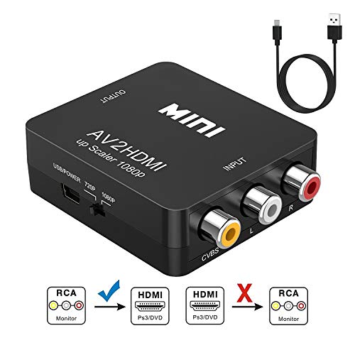 Product Cover RCA to HDMI,AV to HDMI Converter,ABLEWE 1080P Mini RCA Composite CVBS Video Audio Converter Adapter Supporting PAL/NTSC for TV/PC/ PS3/ STB/Xbox VHS/VCR/Blue-Ray DVD Players