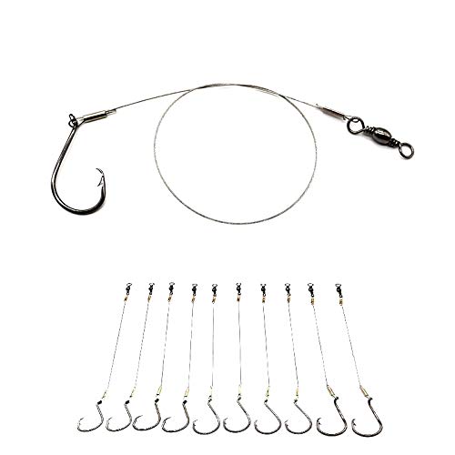 Product Cover 1#-4/0# Offset Octopus Hooks Rig, Fishing Wire Leader -Heavy Duty Stainless Steel Wire Line Leaders with Rolling Swivel and Barb Hooks, Fishing Lure Bait Rig Saltwater (2/0#)