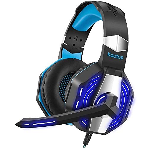 Product Cover Kootop Stereo Gaming Headset for Xbox one,PS4 PC, Noise Cancelling Over Ear Headphones with Mic,Soft Earmuffs,Bass Surround,LED Light,for Laptop Tablet Phone(Black&Blue)