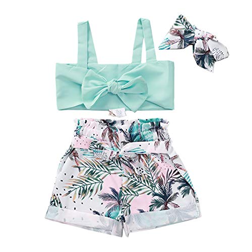 Product Cover Toddler Baby Girls Outfit Halter Bowknot Strap Crop Tops + Coconut Tree Shorts Pants Set 1-5T