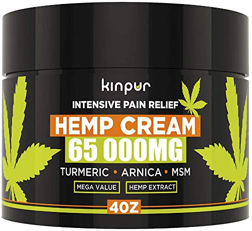 Product Cover Hemp Cream for Pain Relief & Inflammation - 65 000 Mg - Made in USA - Recover Arthritis, Muscle Strain, Stiff Joints, Achy Hands, Knees, Fingers - with Msm - Emu Oil - Arnica - Turmeric - 4 Oz