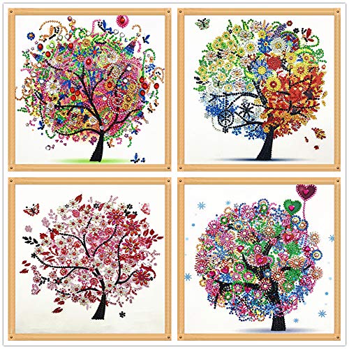 Product Cover 5D Diamond Painting, Four Seasons Tree 4 Piece Set Combination DIY Diamond Painting Adult or Children Making Special Shape Diamond Embroidery Home Wall Decoration Art