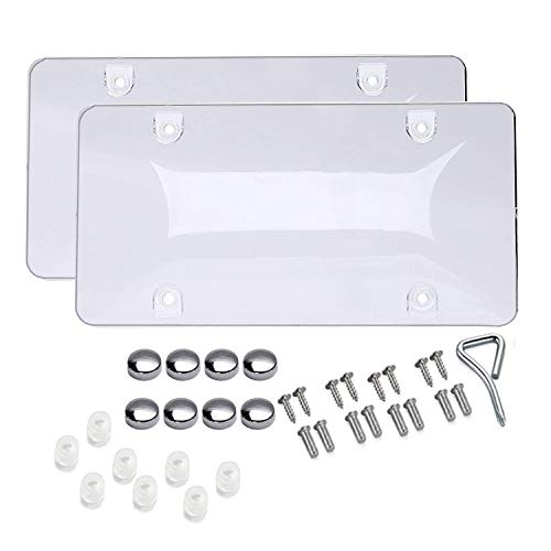 Product Cover Car License Plates Shields 2 Pack Clear Bubble Design Novelty Plate Covers to Fit Any Standard US Plates, Unbreakable Frame Covers to Protect Front, Back License Plates, Screws Included