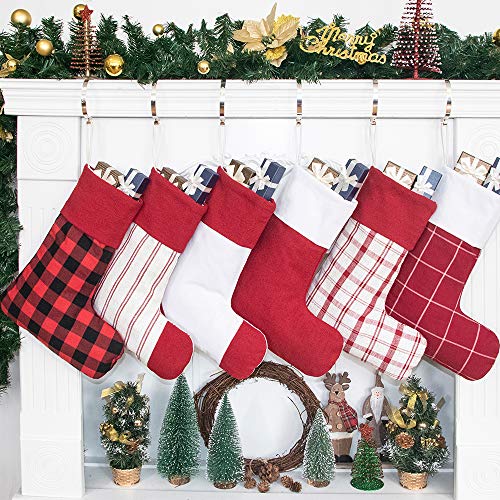 Product Cover GEX 2019 Christmas Stockings for Family 6 Pack Classic Plaid Stripe 16