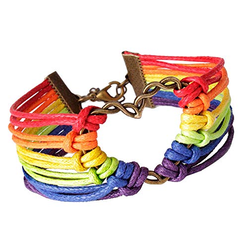Product Cover  Orcbee  _Rainbow Flag Pride LGBT Charm Heart Braided Bracelet Gay Lesbian Love Bracelets
