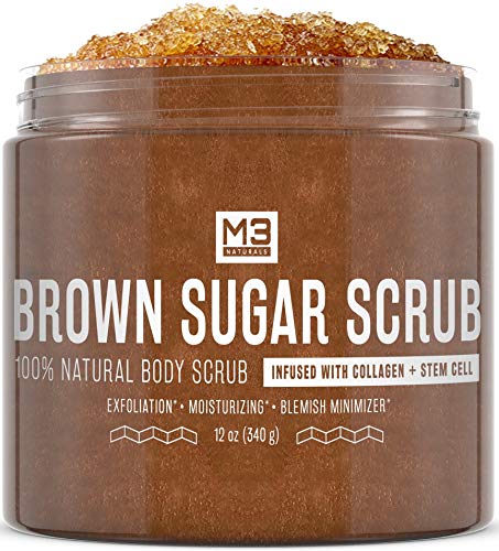 Product Cover M3 Naturals Brown Sugar Scrub infused with Collagen and Stem Cell All Natural Body and Face Exfoliating Stretch Marks Spider Veins Acne Scars Anti Cellulite Exfoliator Wrinkles Skin Care