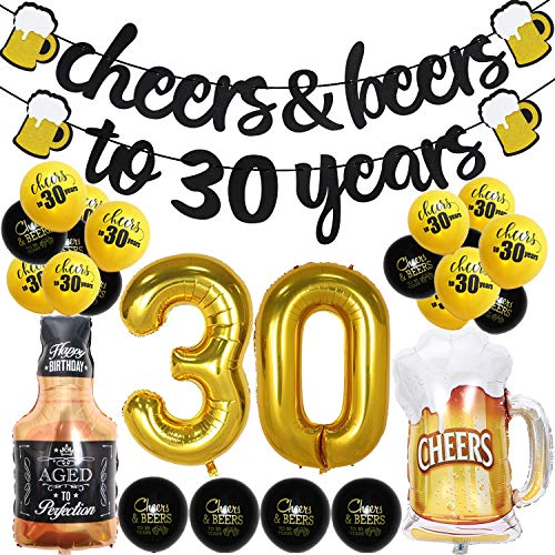 Product Cover 30 Years Anniversary Decorations - Cheers & Beers to 30 Years Banner Thirty Sign Latex Balloon 40 inch