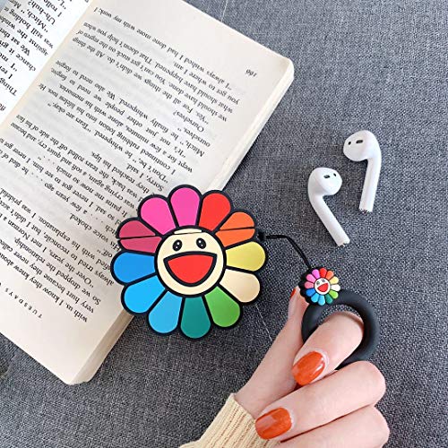 Product Cover Airpods Case, AKXOMY Airpods Case Sun Flower, Cute Cartoon Silicone Earphone Case Cover Protective Clip Skin for AirPods 1&2 (SunFlower)