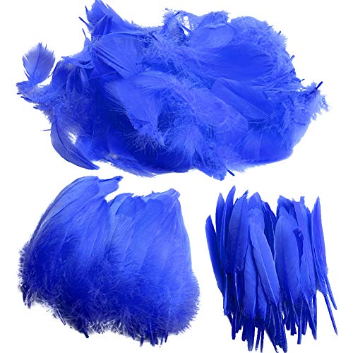 Product Cover Feather for Crafts,250 Pcs Coloured Feather Striking Feathers for DIY Dream Catchers Natural Crafts Feathers for Wedding/Party/Decorations(3 Sizes) (deep Blue)