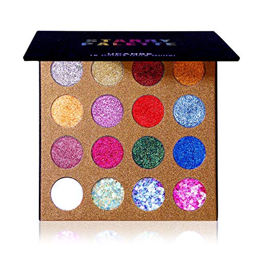 Product Cover UCANBE Pro Glitter Eyeshadow Palette - Professional 16 Colors - Chunky & Fine Pressed Glitter Eye Shadow Powder Makeup Pallet Highly Pigmented Ultra Shimmer for Face Body