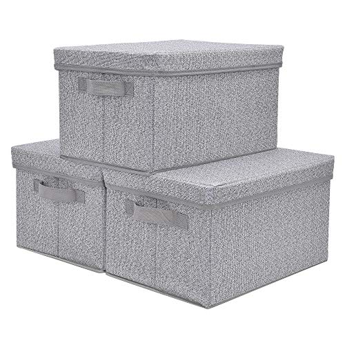 Product Cover GRANNY SAYS Storage Bins with Lids and Handles, Rectangle Storage Basket, Gray, Large, 3-Pack