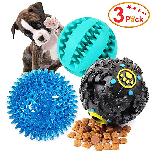 Product Cover Vitscan Dog Treat Dispensing Toy IQ Treat Ball with Squeaker Rubber Dog Chew Toy Dog Puzzle Toys Best for Puppy and Small Medium Dogs Increases IQ and Mental Stimulation (3 Pack)