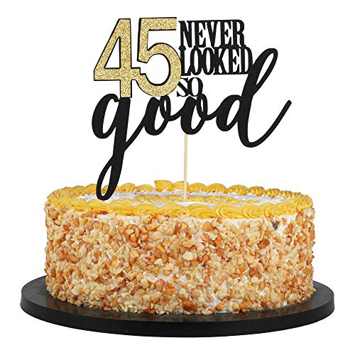 Product Cover QIYNAO Happy Birthday Cake Topper 45th Birthday Cake Topper 45 Never Looked so Good,Wedding,Anniversary,Birthday Party Decorations (45th)