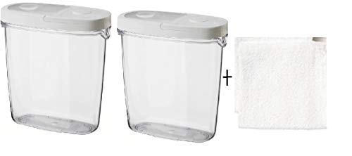 Product Cover Ikea 365+ Dry Food jar with lid, Transparent, White, 1.3 l (44 oz)(Pack of 2) with One White Free wash Cloth (30 * 30)